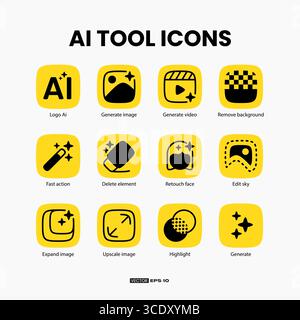 AI Tools Icons and Artificial Intelligence Logo. Stock Vector