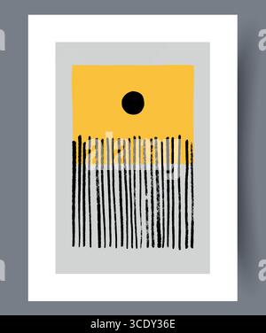 Aesthetic Minimalist Video GameInspired Yellow and Black Abstract Art Featuring a Sun Stock Vector