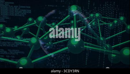 Displaying data network graph in digital space with luminous green nodes, rods and globe overlay. Cyberspace, digital infrastructure, futuristic, tech Stock Photo