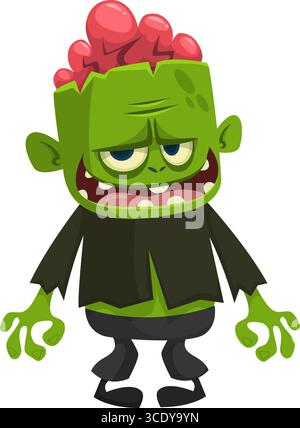 Cartoon funny green zombie. Halloween vector illustration of zombie creature. Stock Vector