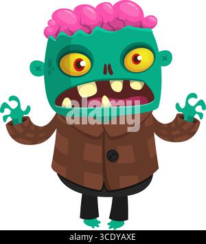 Cartoon funny green zombie. Halloween vector illustration of zombie creature. Stock Vector