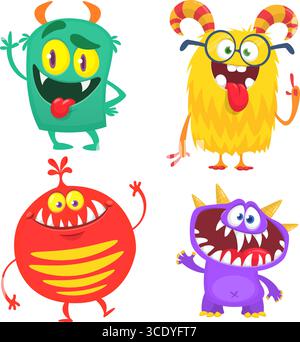 Cute cartoon Monsters. Set of cartoon monsters: goblin, ghost, troll, monster, yeti and alien . Halloween design. Vector illustration isolated Stock Vector