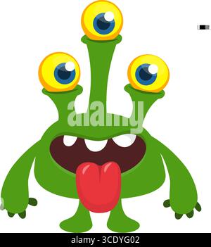 Cartoon funny alien with three eyes. Vector illustration. Halloween design Stock Vector