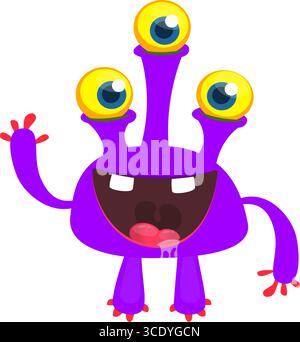 Cartoon funny alien with three eyes. Vector illustration. Halloween design Stock Vector