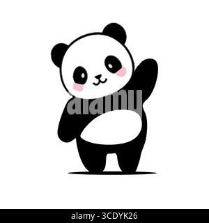 Cute Panda bear eating bamboo. Panda animal Icon illustration vector. Stock Vector