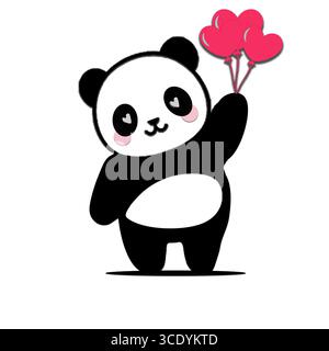 Cute Panda bear eating bamboo. Panda animal Icon illustration vector. Stock Vector