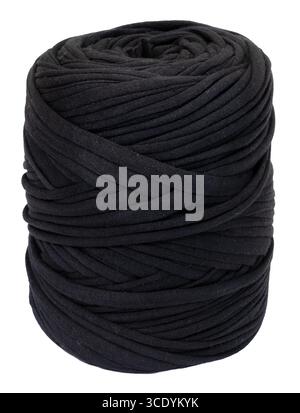large ball of black t-shirt yarn isolated on white background Stock Photo