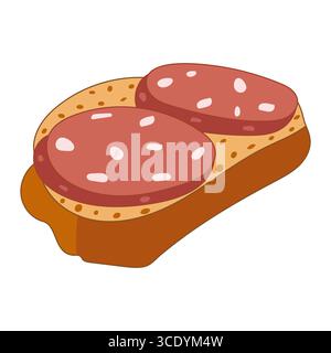 Tasty Sandwich with Salami Illustration. Illustration of an appetizing open faced sandwich topped with two slices of salami on a piece of bread. Stock Vector