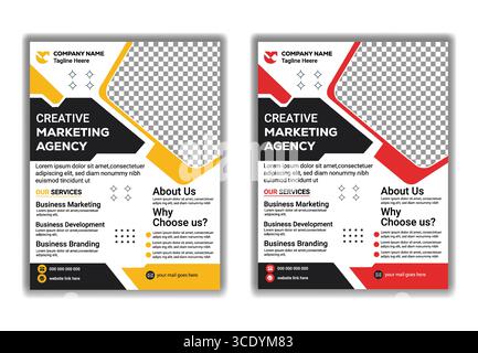Modern Creative Marketing Agency Flyer Template in Yellow and Red vector Design Stock Vector