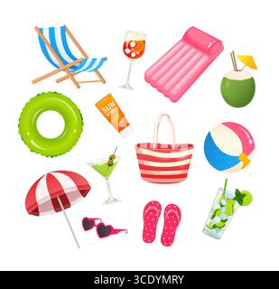 Summer holiday vacation accessories collection of sandals suitcase ...