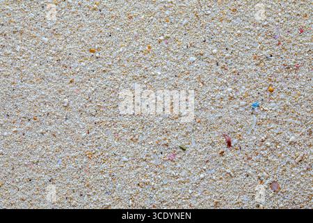 Detail of white sand on a Caribbean beach with shells and pink corals Stock Photo
