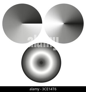 Monochrome circle gradients. Radial shade palette. Vector abstract elements. Smooth texture blend. Stock Vector