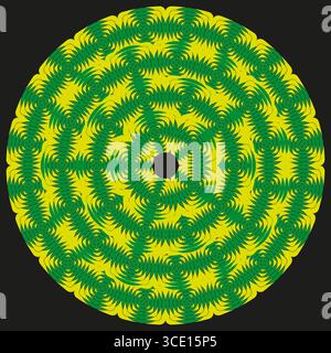 Abstract spiral circle. Green yellow pattern. Optical illusion Vector. Dynamic radial design. Stock Vector
