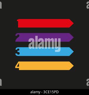 Infographic steps arrows. Colorful process timeline. Numbered list Vector elements. Black background. Stock Vector