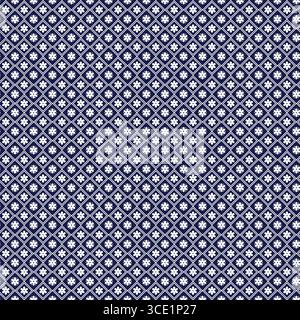 White Flowers in a Diamond Grid Pattern on Navy Blue Stock Vector