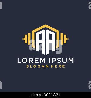 Initial AA logo design for fitness center with creative dumbbell geometric style vector graphic Stock Vector