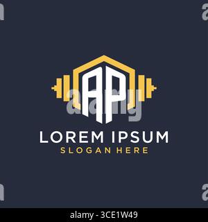 Initial AP logo design for fitness center with creative dumbbell geometric style vector graphic Stock Vector