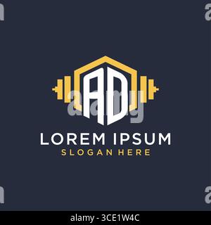 Initial AD logo design for fitness center with creative dumbbell geometric style vector graphic Stock Vector