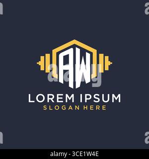 Initial AW logo design for fitness center with creative dumbbell geometric style vector graphic Stock Vector