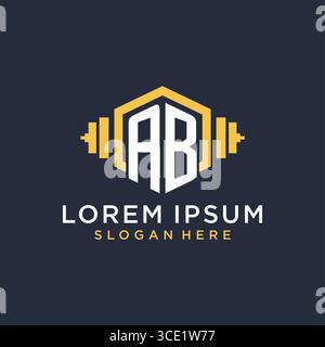 Initial AB logo design for fitness center with creative dumbbell geometric style vector graphic Stock Vector