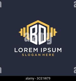 Initial BO logo design for fitness center with creative dumbbell geometric style vector graphic Stock Vector
