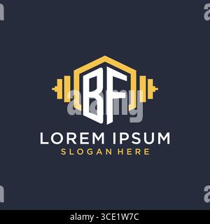 Initial BF logo design for fitness center with creative dumbbell geometric style vector graphic Stock Vector