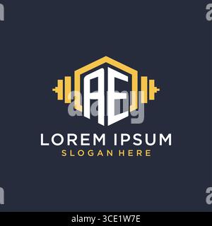 Initial AE logo design for fitness center with creative dumbbell geometric style vector graphic Stock Vector