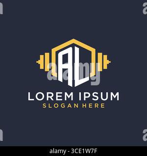 Initial AL logo design for fitness center with creative dumbbell geometric style vector graphic Stock Vector