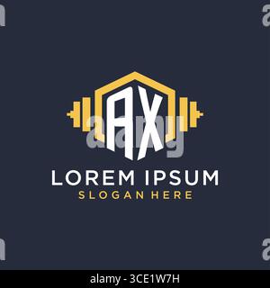 Initial AX logo design for fitness center with creative dumbbell geometric style vector graphic Stock Vector