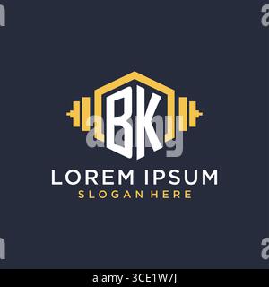 Initial BK logo design for fitness center with creative dumbbell geometric style vector graphic Stock Vector