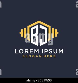 Initial BJ logo design for fitness center with creative dumbbell geometric style vector graphic Stock Vector