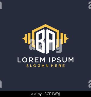 Initial BA logo design for fitness center with creative dumbbell geometric style vector graphic Stock Vector