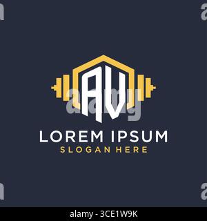 Initial AV logo design for fitness center with creative dumbbell geometric style vector graphic Stock Vector