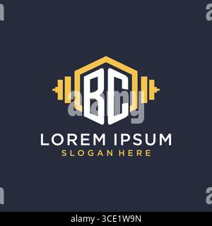 Initial BC logo design for fitness center with creative dumbbell geometric style vector graphic Stock Vector