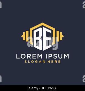 Initial BE logo design for fitness center with creative dumbbell geometric style vector graphic Stock Vector