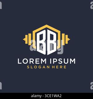 Initial BB logo design for fitness center with creative dumbbell geometric style vector graphic Stock Vector