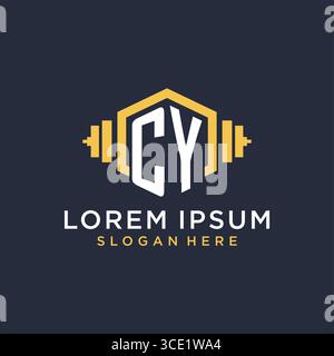 Initial CY logo design for fitness center with creative dumbbell geometric style vector graphic Stock Vector