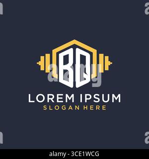 Initial BQ logo design for fitness center with creative dumbbell geometric style vector graphic Stock Vector