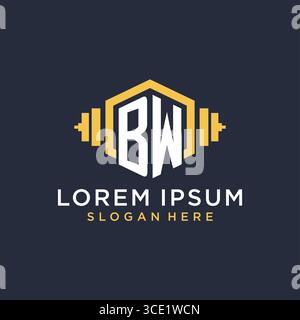 Initial BW logo design for fitness center with creative dumbbell geometric style vector graphic Stock Vector