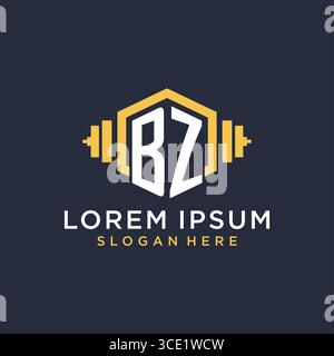 Initial BZ logo design for fitness center with creative dumbbell geometric style vector graphic Stock Vector