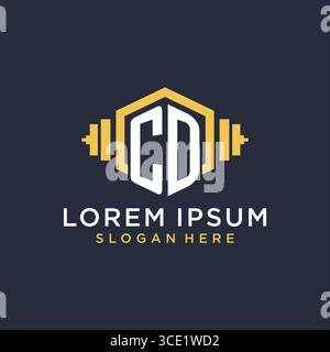 Initial CD logo design for fitness center with creative dumbbell geometric style vector graphic Stock Vector