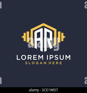 Initial AR logo design for fitness center with creative dumbbell geometric style vector graphic Stock Vector