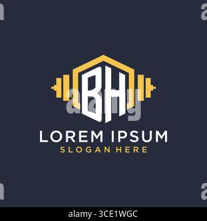 Initial BH logo design for fitness center with creative dumbbell geometric style vector graphic Stock Vector