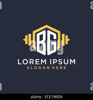 Initial BG logo design for fitness center with creative dumbbell geometric style vector graphic Stock Vector