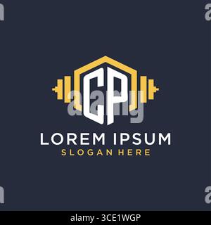 Initial CP logo design for fitness center with creative dumbbell geometric style vector graphic Stock Vector