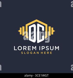 Initial DC logo design for fitness center with creative dumbbell geometric style vector graphic Stock Vector
