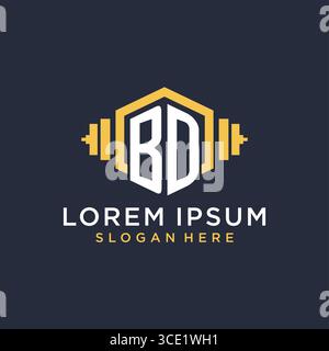 Initial BD logo design for fitness center with creative dumbbell geometric style vector graphic Stock Vector
