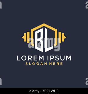 Initial BL logo design for fitness center with creative dumbbell geometric style vector graphic Stock Vector