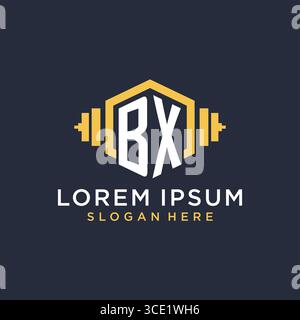 Initial BX logo design for fitness center with creative dumbbell geometric style vector graphic Stock Vector