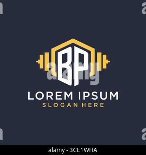 Initial BP logo design for fitness center with creative dumbbell geometric style vector graphic Stock Vector